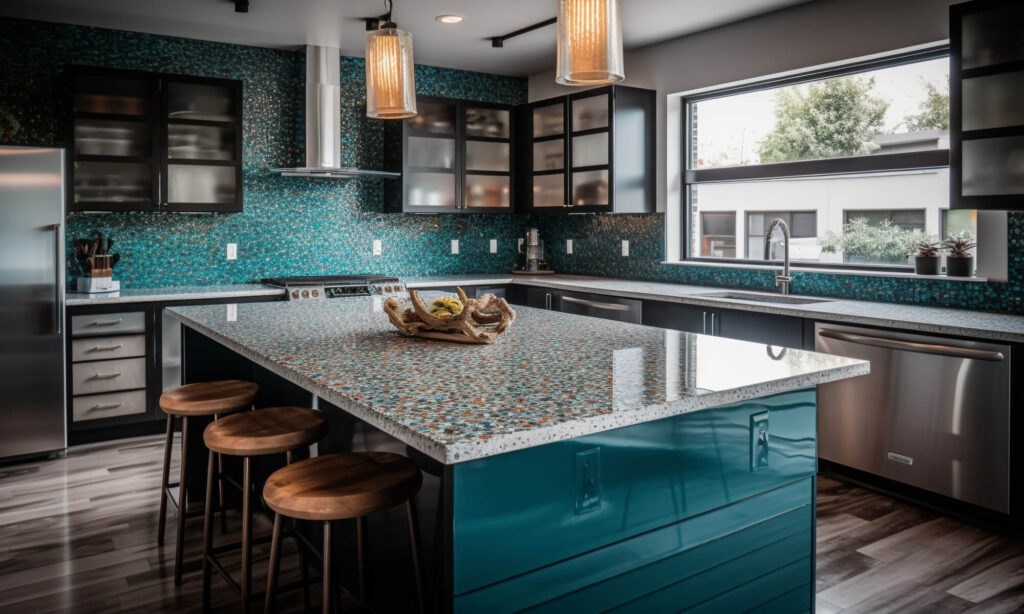 kitchen island and countertops professionally coated in epoxy